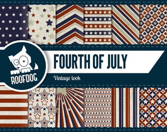 Fourth of July digital paper | vintage independence day | digital paper pack instant download | USA patriotic stars & stripes america