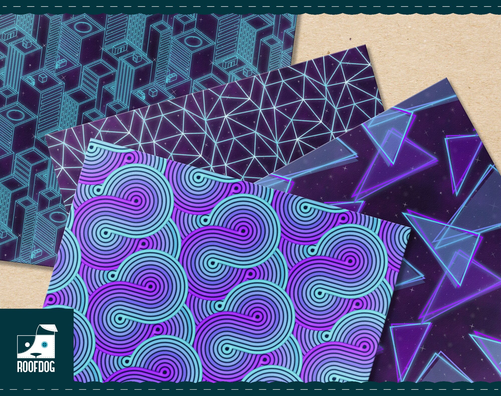 Retrowave Digital Paper | Blue and Purple Neon Digital Paper | 1980s ...