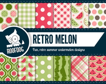 Papel digital de sandía | papel digital de verano | Sandía retro de la fruta de verano | papel digital paquete instantáneo Descargar fondo frutas rosa