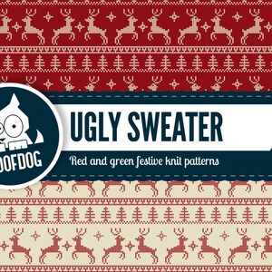 Ugly sweater Christmas digital paper Christmas sweater pattern red and green festive paper pack instant download knit texture nordic image 3