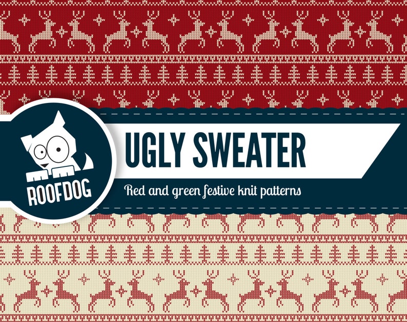 Ugly sweater Christmas digital paper Christmas sweater pattern red and green festive paper pack instant download knit texture nordic image 3