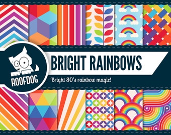 Rainbow digital paper | bright rainbow scrapbooking background | 1980s rainbow | disco rainbow pattern | cute bright rainbow pride rainbow