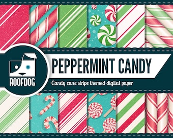 Christmas digital paper | Christmas candy cane pattern | peppermint candy festive paper pack instant download | candy cane stripe digital