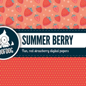 Red strawberry digital paper summer berry strawberry digital paper pack instant download summer digital paper fruit background pink image 2