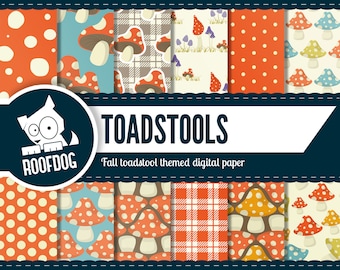 toadstool digital paper | red spotted toadstool | Woodland fall | fairy toadstool | Woodland mushroom | toadstool pattern | autumn toadstool