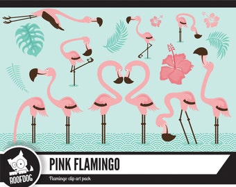 Flamingo clipart | Bright tropical clip art |  tropical pink flamingo digital clipart | commercial use | printable instant download vector