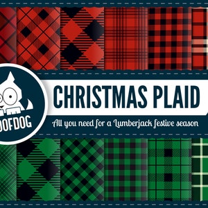 Buffalo plaid christmas digital paper | lumberjack christmas | red and green plaid digital paper pack instant download | christmas tartan