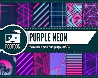 1980s Purple Neon Digital Paper Pack | Retrowave Backgrounds (Digital Download)