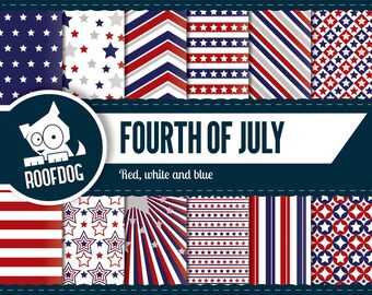 Fourth of July digital paper | red white blue independence day | digital paper pack instant download | USA patriotic stars & stripes america