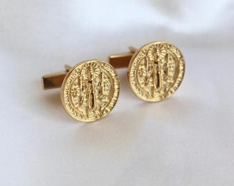 St. Benedict Cufflinks in Gold Vermeil