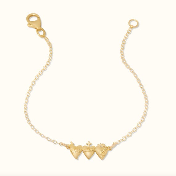 The 14K Gold Tiny Holy Family Hearts® Bracelet *made to Order