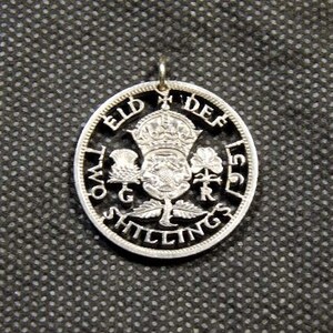 1951 two shilling british cut coin pendant