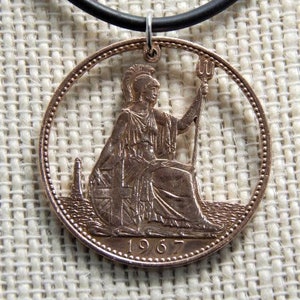 british u.k. one cent cut coin pendant 1967.