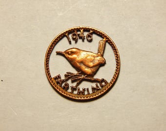 1946 British farthing cut coin pendant  N#3310 KM# 843