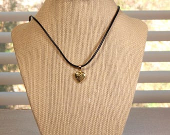 brass heart locket with 22 in leather rope necklace