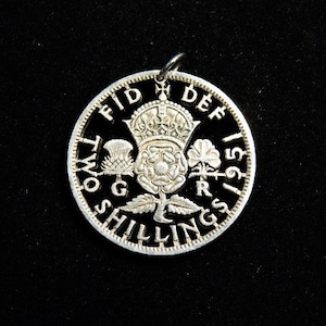 1951 two shilling brittish cut coin pendant