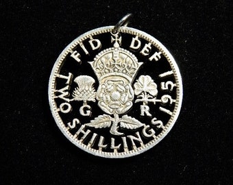 1951 two shilling brittish cut coin pendant