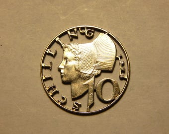 Austria 1976 10 schilling cut coin pendant N#743 KM# 2918