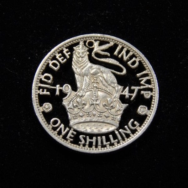 1947 brittish one shilling cut coin pendant ( nickel )