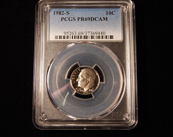 1982 S roosevelt pcgs69dcam dime. ( 95263.69/37369440 )