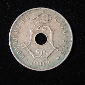 1908 Belgium 25 ces coin