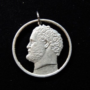 greek 10 DRACHMAI cut coin pendantand 18 inch starter necklace