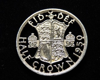 half crown 1950 edward cut coin pendant & 18 inch starter necklace