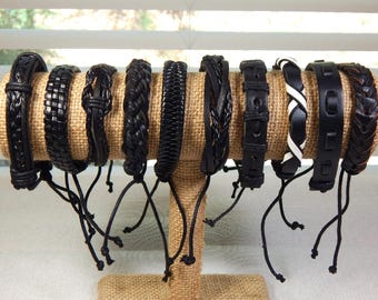 leather woven bracelets ( black ) size 7-9