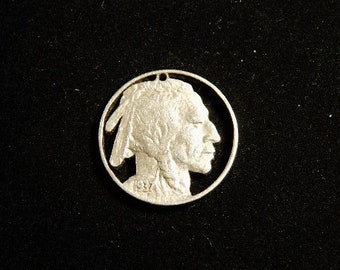 1937 indian baffalo head cut coin pendant