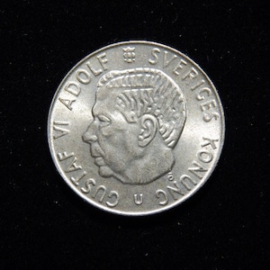 1967 sweden 1 Krona - Gustaf VI Adolf coin (silver .400 )