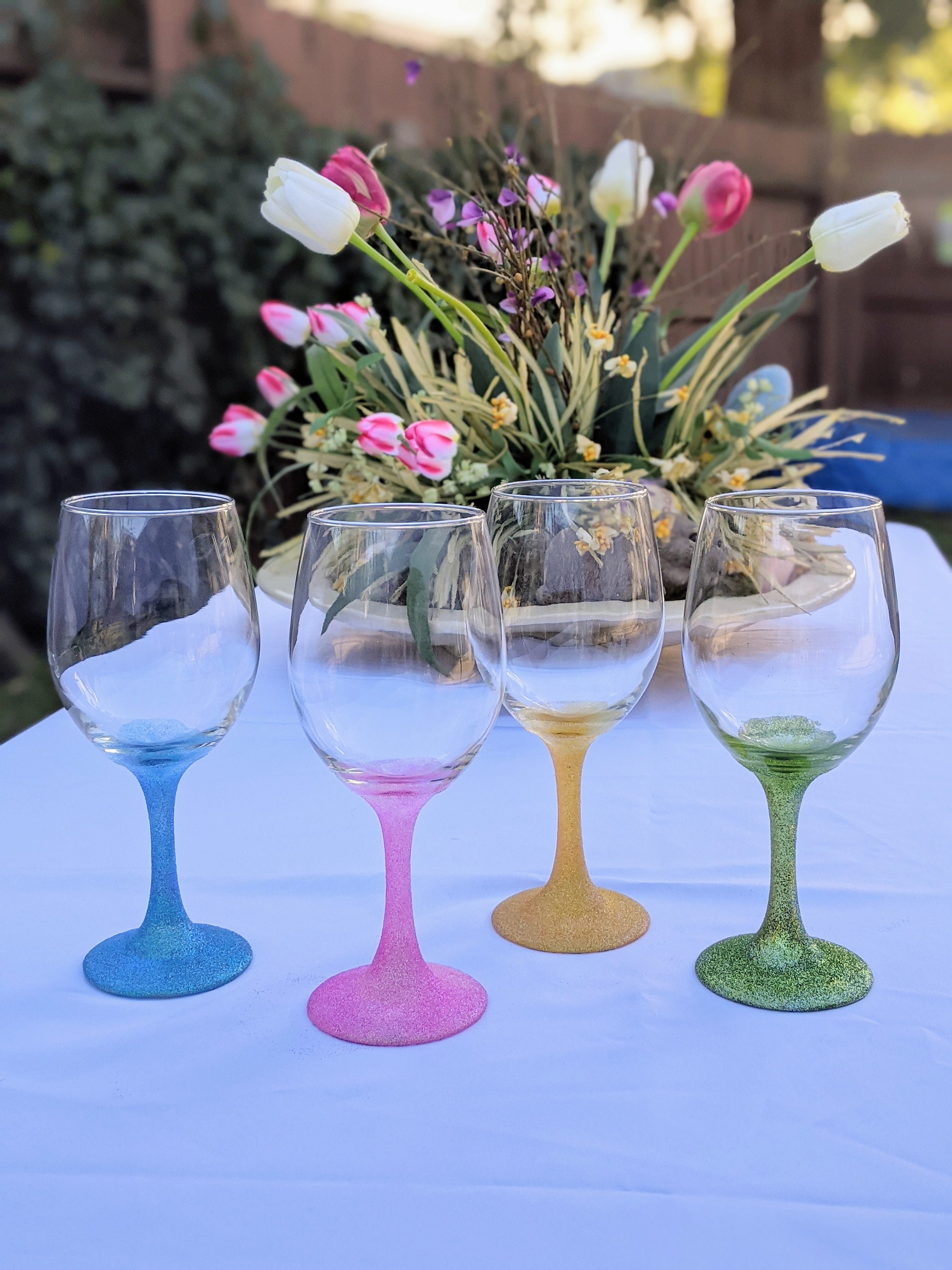 Spring Fling 4 pack wine glasses Easter Spring Custom Wine Etsy