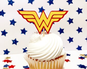 Wonder Woman Cupcake Toppers | Wonder Women Party Supplies | Wonder Woman Decorations | Girl Super Hero Party |