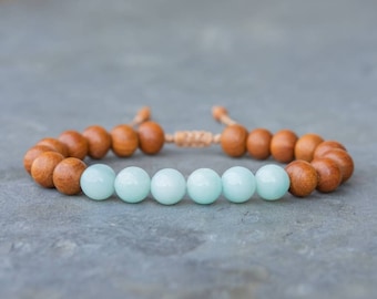 Amazonite Gemstone Bracelet – Boho Crystal Jewelry, Handmade Macrame Gift for Women