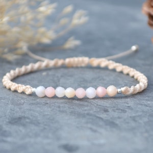 Dainty Opal Bracelet, Peruvian Pink Opal, delicate stacking bracelet, minimalist gemstone jewelry, woven macrame bracelet, gift for her