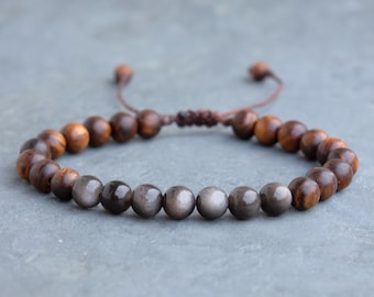 Silver Obsidian & Rosewood Bracelet – Gift for Men, Protection and Strength Jewellery