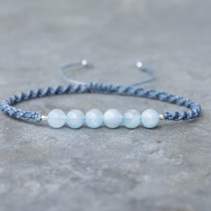 Aquamarine Gemstone Bracelet with Sterling Silver, genuine blue stone, gift for boho women, calming crystal jewelry, pisces march birthstone