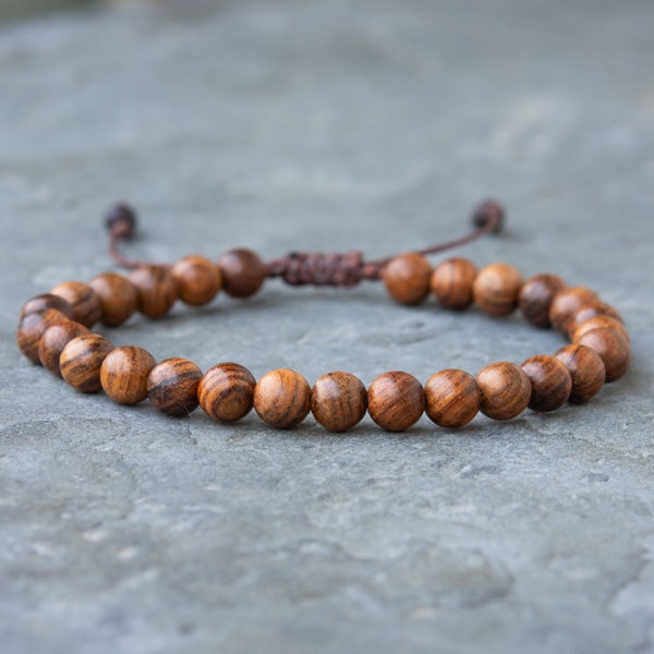 Mens Wood Bead Bracelet, wooden beaded bracelets, yoga, natural earthy jewelry, stacking, adjustable, surf, surfer