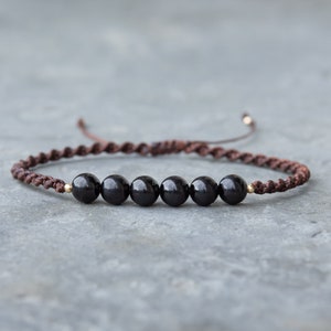 Black Tourmaline Bracelet, healing crystal jewelry, protection stone, gift for him, mens beaded bracelet, adjustable stacking bracelet