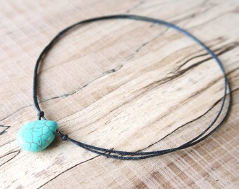 Turquoise Choker Necklace, turquoise jewelry, layered, adjustable, festival, hippie, beach, grunge, boho, bohemian, surf, surfer