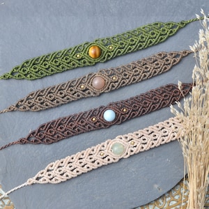 Macrame Bracelet, boho gemstone jewelry, bohemian birthstone bracelet, crystal healing gift, tribal stone jewelry, gifts for women