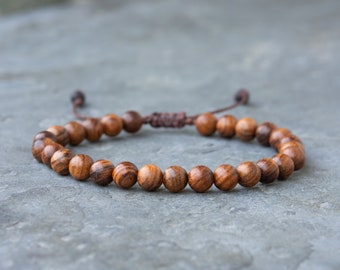 Mens Wood Bead Bracelet, wooden beaded bracelets, yoga, natural earthy jewelry, stacking, adjustable, surf, surfer