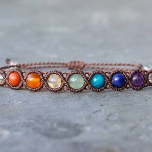 7 Chakra Bracelet, macrame bead bracelets, crystal healing jewelry, spiritual yoga gifts, gemstone energy mala, boho hippie jewelry