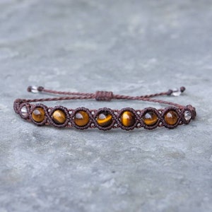 Tigers Eye Bracelet | Mens Yoga Mala | spiritual meditation jewelry | woven macrame | protection stone | gift for him | crystal bead