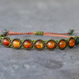 Carnelian Macrame Bracelet, orange stone jewelry, red crystal, adjustable woven bracelet, handmade in uk, healing gemstones