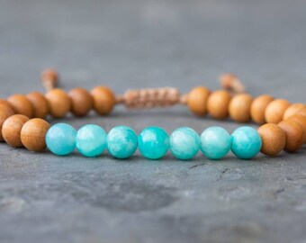 Amazonite & Sandalwood Bracelet – Handmade Gemstone Jewelry for Calm, Balance and Mindfulness, Gift for Her