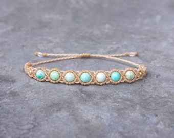 Peruvian Turquoise Bracelet – Handmade Chrysocolla Boho Macramé Jewelry