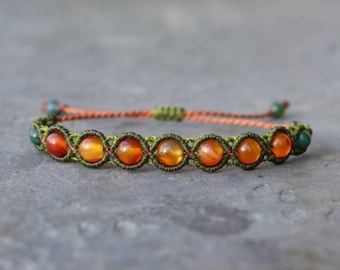 Carnelian Macrame Bracelet – Handmade Crystal Jewellery for Confidence & Energy