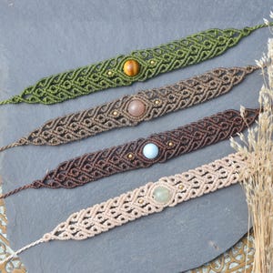 Macrame Bracelet with Natural Gemstones – Adjustable Cord, Boho Jewellery, Gift for Her