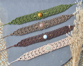 Macrame Bracelet with Natural Gemstones – Adjustable Cord, Boho Jewellery, Gift for Her