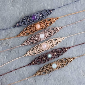 Macrame boho bracelet, healing gemstone bracelet, woven bohemian bracelet, natural stone jewelry, womens crystal jewelry, gift for her